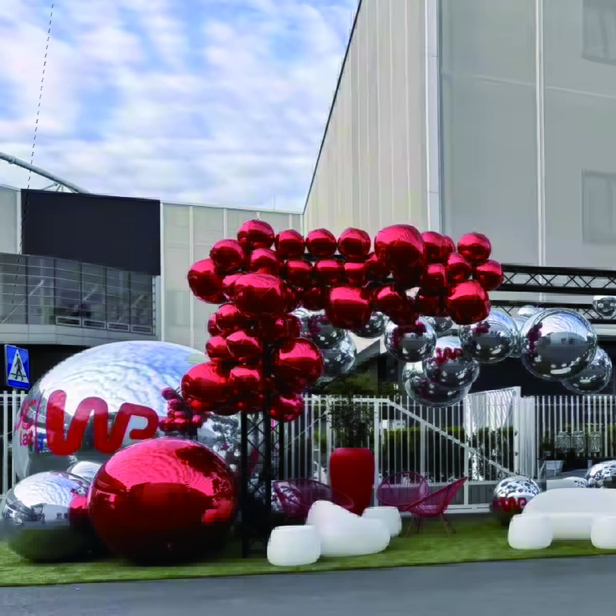 Red Mirror Ball Party Scene